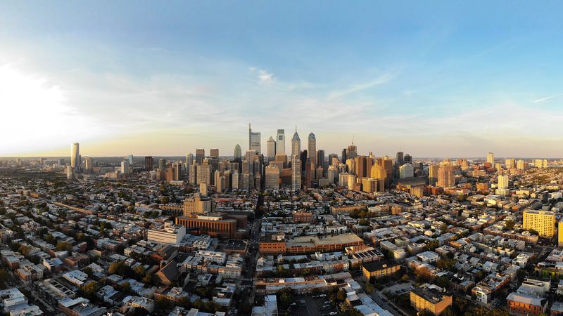 Philly skyline, golden hour